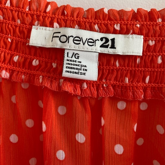 Forever 21 Orange & White Polka Dot Ruffle Tiered Blouse Size L New W/O Tag - Picture 2 of 5